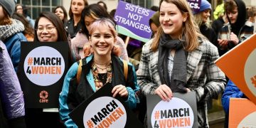 March4Women. International Women's Day for Gender Equality and Climate Justice, Whitehall Place, London. UK