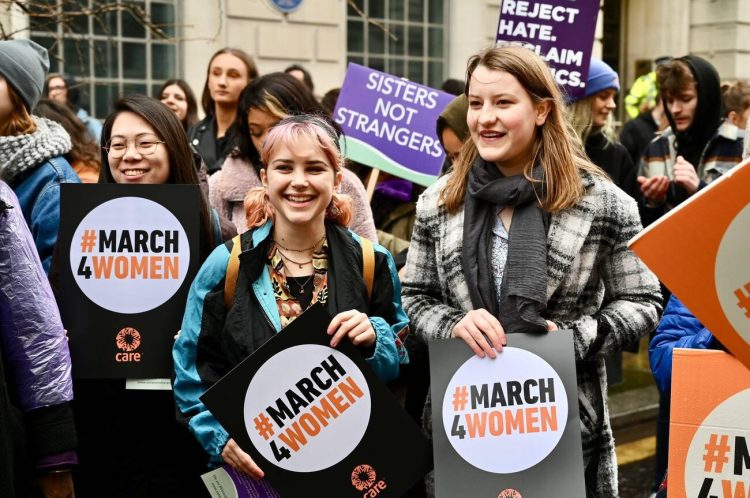 March4Women. International Women's Day for Gender Equality and Climate Justice, Whitehall Place, London. UK